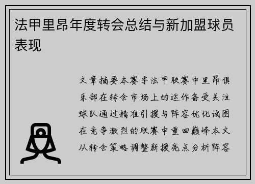 法甲里昂年度转会总结与新加盟球员表现