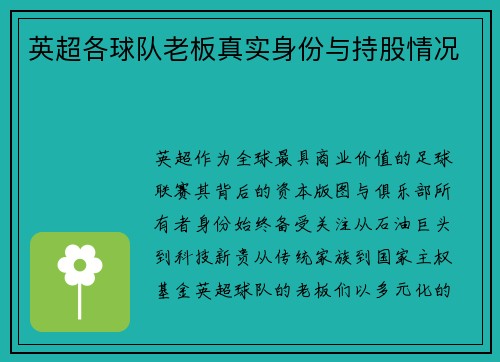 英超各球队老板真实身份与持股情况